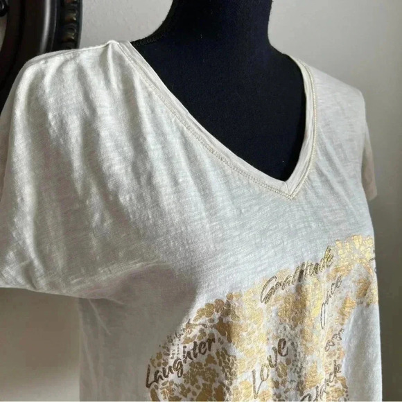 Soft Surroundings Women’s Gold Elephant Burnout V-Neck Tee Small Cap Sleeves S - Picture 1 of 15